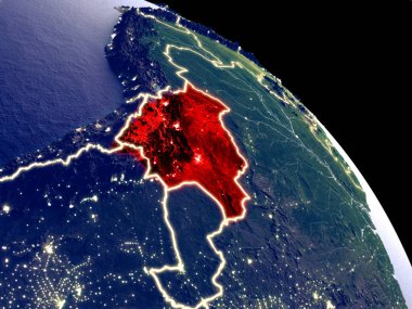 Bolivya yörüngeden geceleri. Plastik gezegenin yüzeyi görünür şehir ışıkları ile. 3D çizim. Nasa tarafından döşenmiş bu görüntü unsurları.