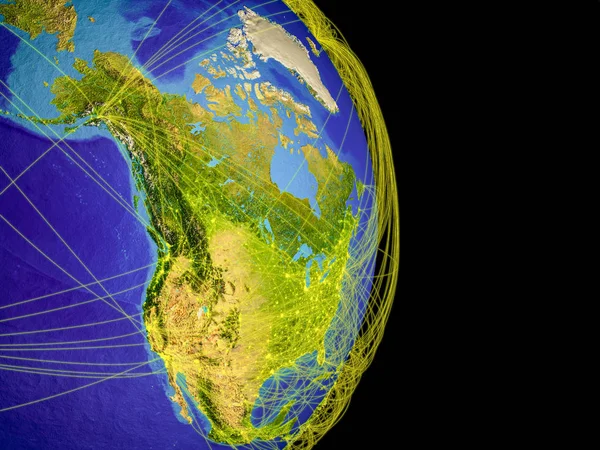 Nordamerika Auf Der Erde Mit Flugbahnen Die Internationale Kommunikation Reisen — Stockfoto