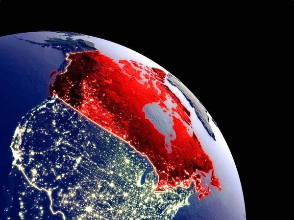 Kanada Nocy Orbity Powierzchnię Planety Tworzywa Sztucznego Światła Widoczne Miasta — Zdjęcie stockowe