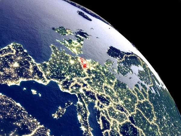 Бельгия Ночью Орбиты Пластиковая Поверхность Планеты Видимыми Городскими Огнями Иллюстрация — стоковое фото