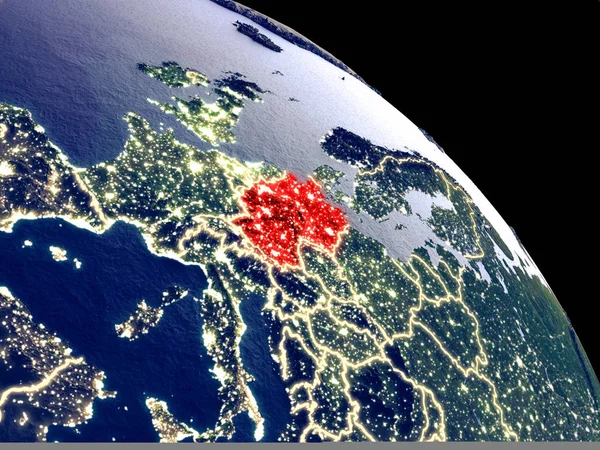 Germany at night from orbit. Plastic planet surface with visible city lights. 3D illustration. Elements of this image furnished by NASA.