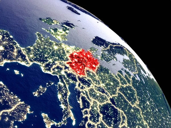 Германия Ночью Орбиты Пластиковая Поверхность Планеты Видимыми Городскими Огнями Иллюстрация — стоковое фото