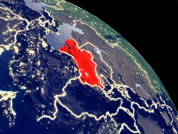 Turkmenistan at night from orbit. Plastic planet surface with visible city lights. 3D illustration. Elements of this image furnished by NASA.