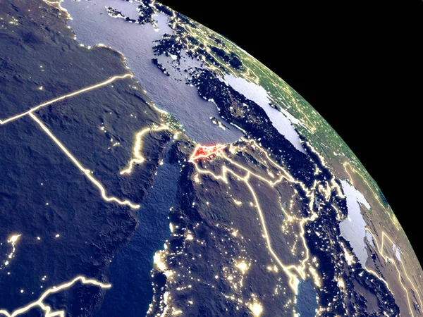 Israel at night from orbit. Plastic planet surface with visible city lights. 3D illustration. Elements of this image furnished by NASA.