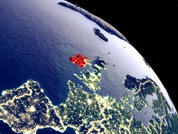 Ireland at night from orbit. Plastic planet surface with visible city lights. 3D illustration. Elements of this image furnished by NASA.