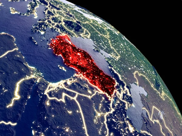 Turkey at night from orbit. Plastic planet surface with visible city lights. 3D illustration. Elements of this image furnished by NASA.