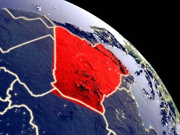 Algeria at night from orbit. Plastic planet surface with visible city lights. 3D illustration. Elements of this image furnished by NASA.