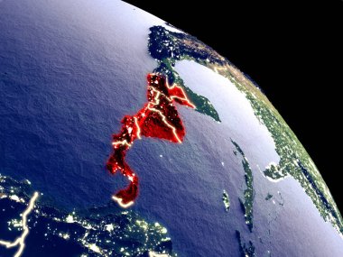 Orta Amerika yörüngeden geceleri. Plastik gezegenin yüzeyi görünür şehir ışıkları ile. 3D çizim. Nasa tarafından döşenmiş bu görüntü unsurları.