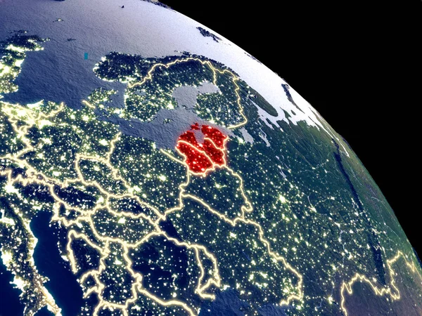 Baltic States at night from orbit. Plastic planet surface with visible city lights. 3D illustration. Elements of this image furnished by NASA.