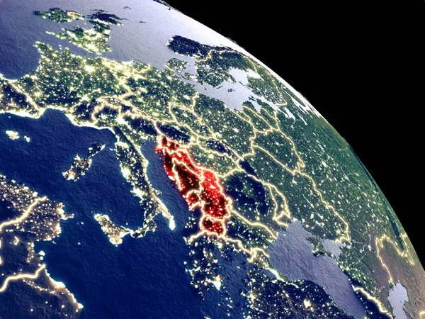 Bývalé Jugoslávie Noci Oběžné Dráhy Plastová Planeta Povrch Viditelný Město — Stock fotografie