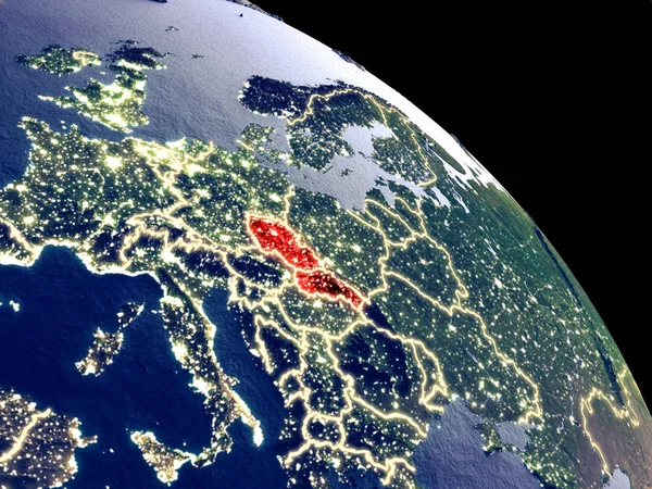 Колишня Чехословаччина Вночі Орбіти Пластикові Планети Поверхні Видимими Місто Вогнів — стокове фото