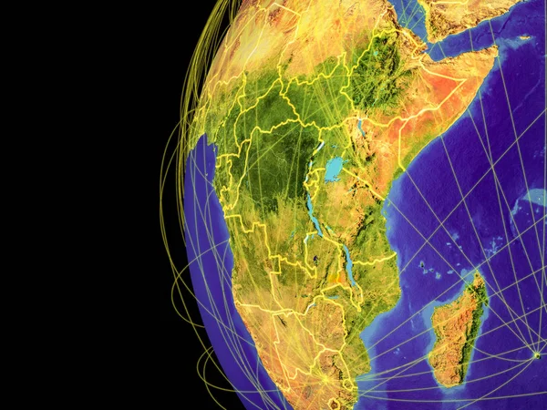 África Oriental Partir Espaço Planeta Terra Com Linhas Que Representam — Fotografia de Stock