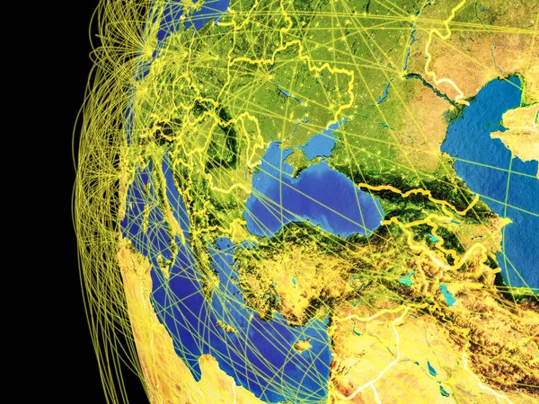 Черноморский Регион Космоса Планете Земля Линиями Представляющими Глобальную Связь Путешествия — стоковое фото