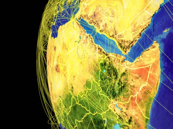 グローバル コミュニケーション 接続を表す線と地球上の領域からアフリカ北東部 イラスト Nasa から提供されたこのイメージの要素 — ストック写真