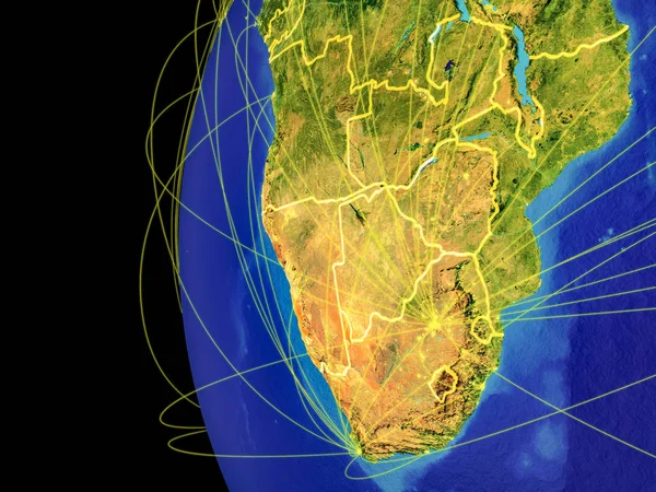 Africa Australe Dallo Spazio Sul Pianeta Terra Con Linee Che — Foto Stock