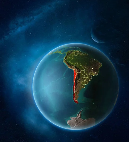 Планета Земля Виділених Чилі Просторі Місяцем Чумацький Шлях Видимий Сітілайти — стокове фото