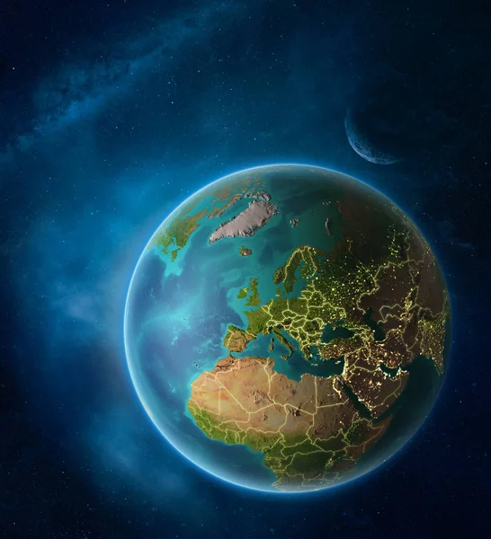 Planeta Terra Com Destaque Eslovénia Espaço Com Lua Láctea Luzes — Fotografia de Stock