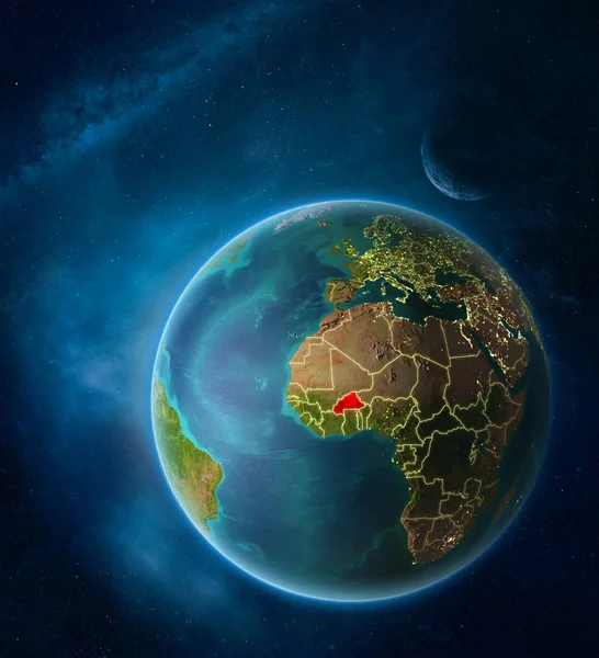 Planet Erde Mit Hervorgehobener Burkina Faso All Mit Mond Und — Stockfoto