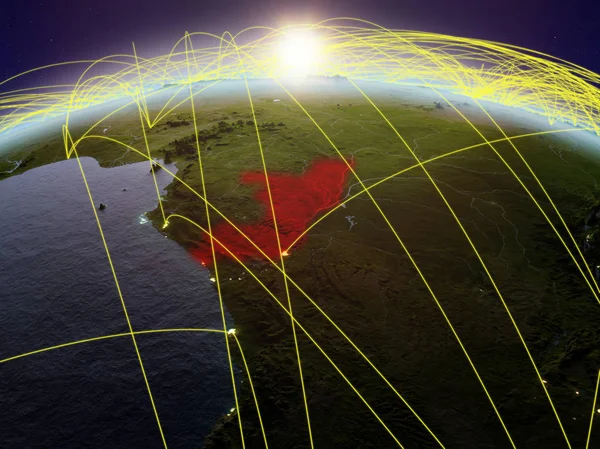 国際的なネットワーク通信 旅行および接続を表す夜明けの間に地球上コンゴ イラスト Nasa から提供されたこのイメージの要素 — ストック写真