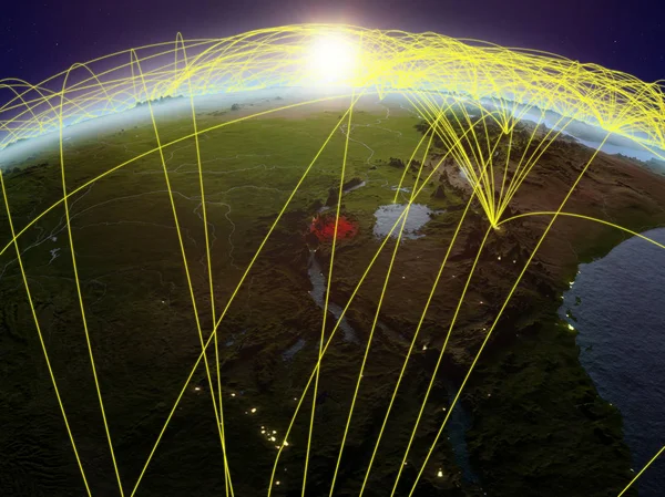Rwanda Planeten Jorden Gryningen Med Internationellt Nätverk Som Representerar Kommunikation — Stockfoto