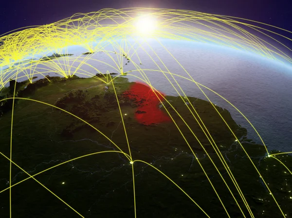 国際的なネットワーク通信 旅行および接続を表す夜明けの間に地球上のガイアナ イラスト Nasa から提供されたこのイメージの要素 — ストック写真