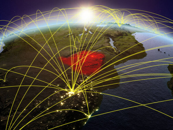 Зимбабве на планете Земля на рассвете с международной сетью, представляющей связь, путешествия и связи. 3D иллюстрация. Элементы этого изображения предоставлены НАСА
.