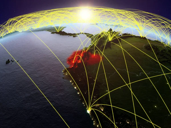 国際的なネットワーク通信 旅行および接続を表す夜明けの間に地球上のエクアドル イラスト Nasa から提供されたこのイメージの要素 — ストック写真