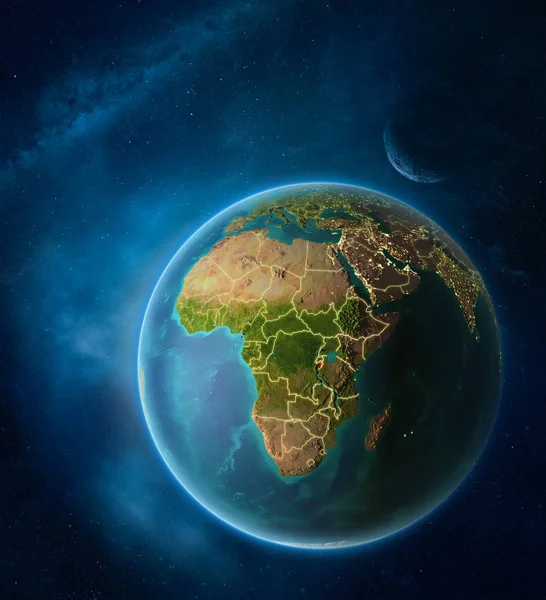 Föld Bolygó Hold Tejút Térben Kijelölt Burundi Látható Város Fényei — Stock Fotó