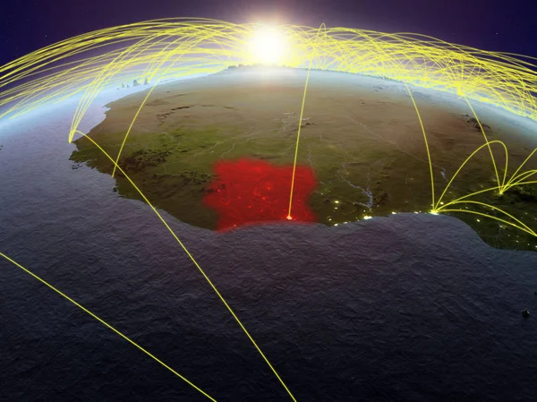 コートジボワール通信 旅行および接続を表す国際的なネットワークと夜明けの間に地球上 イラスト Nasa から提供されたこのイメージの要素 — ストック写真