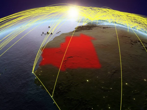 Мавритания Планете Земля Рассвете Международной Сетью Представляющей Связь Путешествия Связи — стоковое фото
