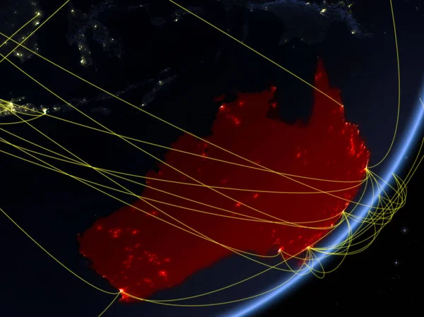 Australia on model of planet Earth with network at night. Concept of new technology, communication and travel. 3D illustration. Elements of this image furnished by NASA.