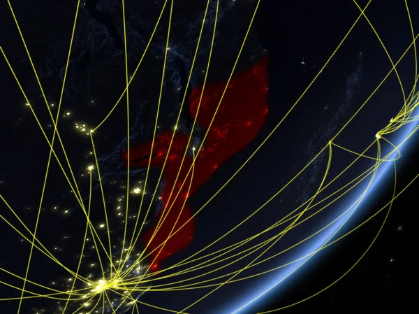 夜のネットワークと地球のモデルにモザンビーク 新しい技術 コミュニケーションおよび旅行のコンセプトです イラスト Nasa から提供されたこのイメージの要素 — ストック写真