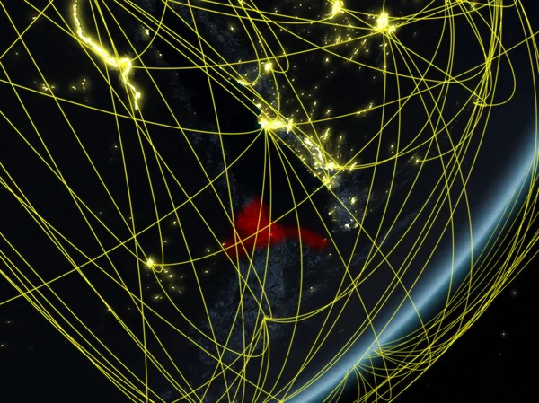 夜のネットワークと地球のモデルにエリトリア 新しい技術 コミュニケーションおよび旅行のコンセプトです イラスト Nasa から提供されたこのイメージの要素 — ストック写真