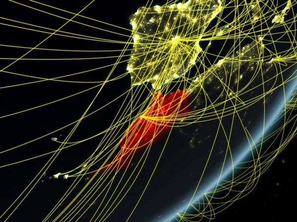 Maroc Sur Modèle Planète Terre Avec Réseau Nuit Concept Nouvelles — Photo