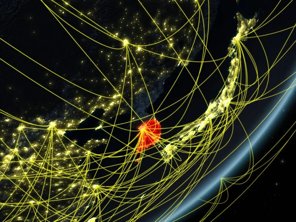 Corée Sud Sur Modèle Planète Terre Avec Réseau Nuit Concept — Photo