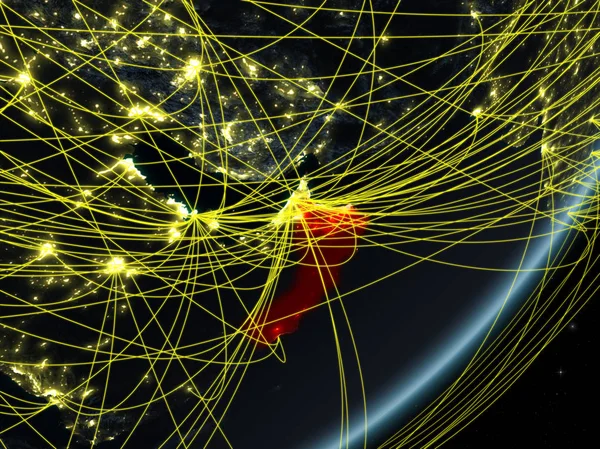 Oman Sur Modèle Planète Terre Avec Réseau Nuit Concept Nouvelles — Photo
