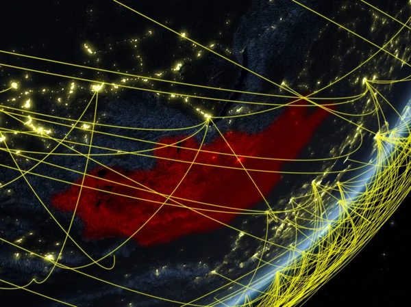 Mongolië Model Van Planeet Aarde Met Netwerk Bij Nacht Concept — Stockfoto