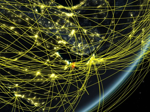 Katar Modelu Planety Ziemia Sieci Nocy Koncepcja Nowej Technologii Komunikacji — Zdjęcie stockowe