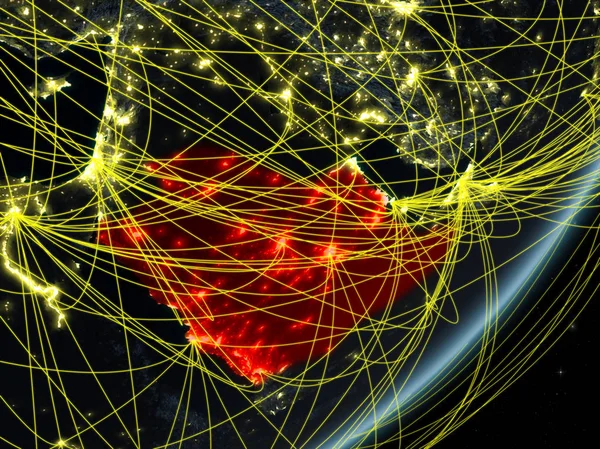 Saudiarabien Modell Planeten Jorden Med Nätverket Natten Begreppet Teknik Kommunikation — Stockfoto