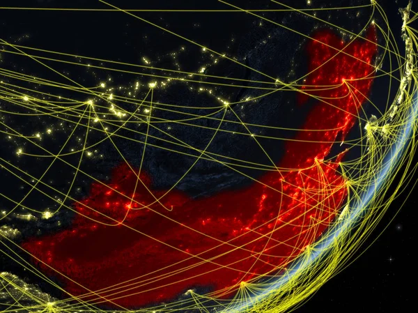 China Auf Dem Modell Des Planeten Erde Mit Netzwerk Der — Stockfoto