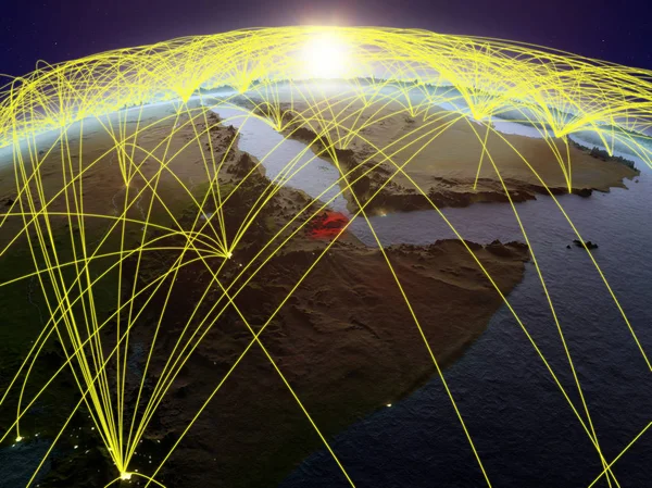 国際的なネットワーク通信 旅行および接続を表す夜明けの間に地球上のジブチ イラスト Nasa から提供されたこのイメージの要素 — ストック写真