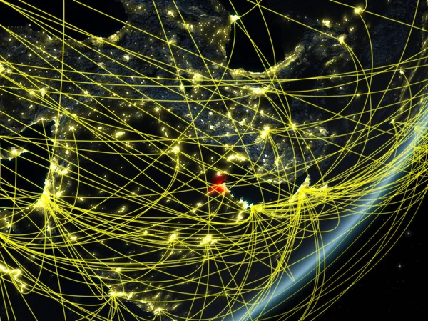 Kuwait Modelo Planeta Terra Com Rede Noite Conceito Nova Tecnologia — Fotografia de Stock