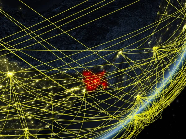 夜のネットワークと地球のモデルのバングラデシュ 新しい技術 コミュニケーションおよび旅行のコンセプトです イラスト Nasa から提供されたこのイメージの要素 — ストック写真