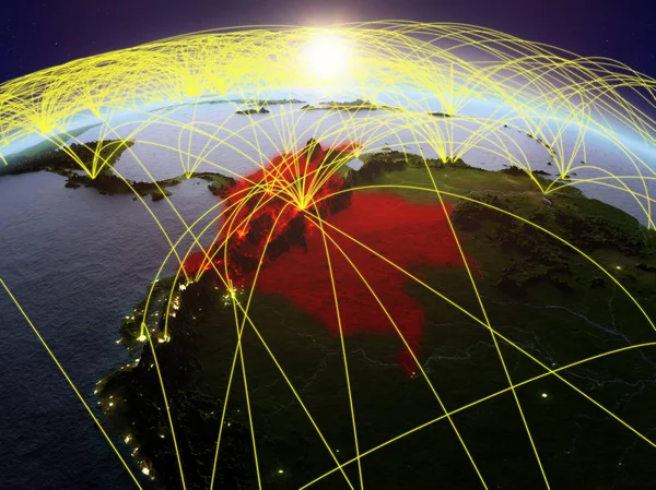 Colombia Planeta Tierra Durante Amanecer Con Una Red Internacional Que — Foto de Stock