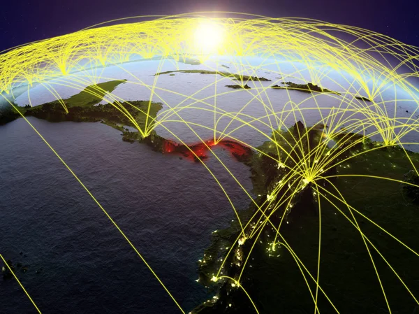 Panama Planecie Ziemi Podczas Świtu Międzynarodowej Sieci Komunikacji Podróży Połączeń — Zdjęcie stockowe
