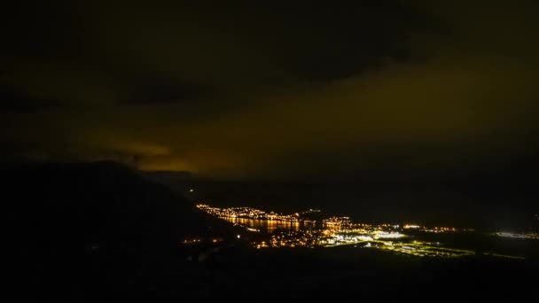 Night Timelapse Queenstown New Zealand Cloudy Night Glances Moon Stars — Stock Video