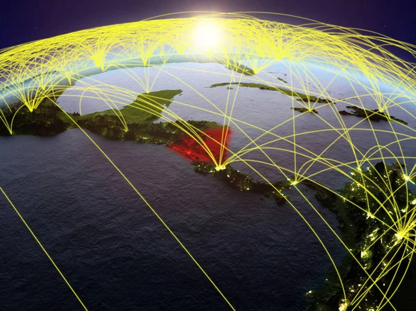 国際的なネットワーク通信 旅行および接続を表す夜明けの間に地球上のニカラグア イラスト Nasa から提供されたこのイメージの要素 — ストック写真
