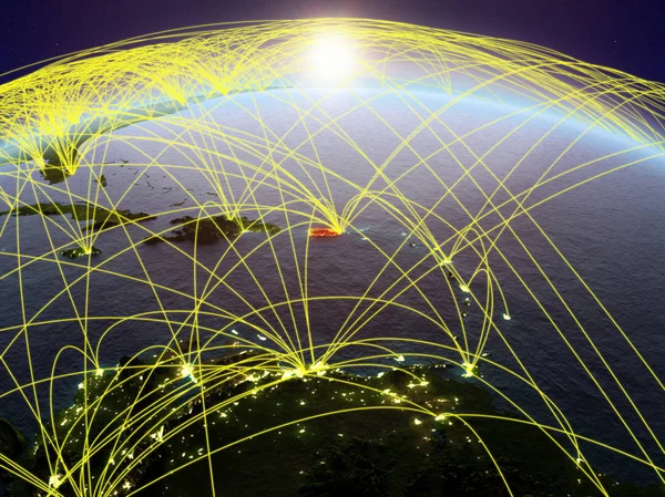 Portoryko Planecie Ziemi Podczas Świtu Międzynarodowej Sieci Komunikacji Podróży Połączeń — Zdjęcie stockowe