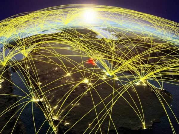 国際的なネットワーク通信 旅行および接続を表す夜明けの間に地球上のクウェート イラスト Nasa から提供されたこのイメージの要素 — ストック写真