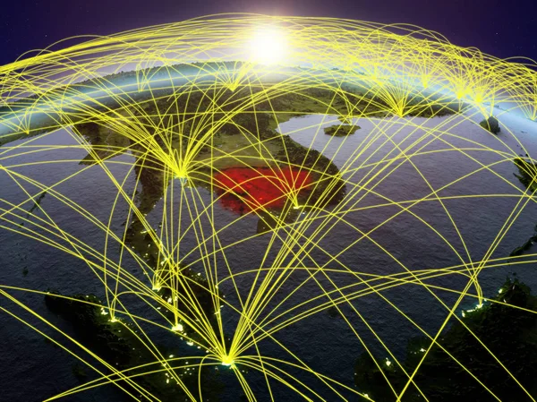 国際的なネットワーク通信 旅行および接続を表す夜明けの間に地球上のカンボジア イラスト Nasa から提供されたこのイメージの要素 — ストック写真